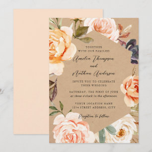 Convites Casamento Floral Botânico Moderno Beijo de Pêssego