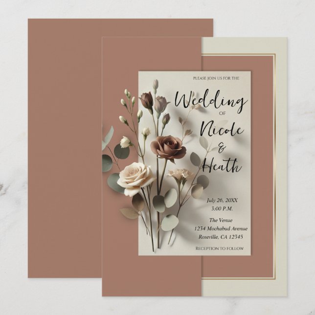 Convites Casamento Floral Botânico Moderno de Mousser de Mo (Frente/Verso)