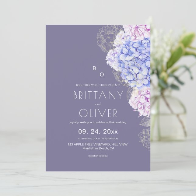 Convites Casamento Floral Botânico Moderno Lavanda & Branco (Em pé/Frente)