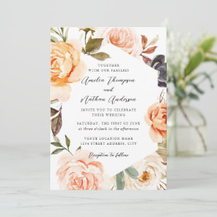 Convites Casamento Floral Botânico Moderno Rosa Bege