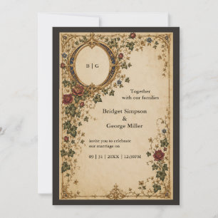 Convites Casamento Floral Botânico Monograma Real Medieval