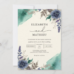 Convites Casamento Floral Botânico Moody Teal