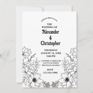 Convites Casamento Floral Botânico Negro Elegante Moderno