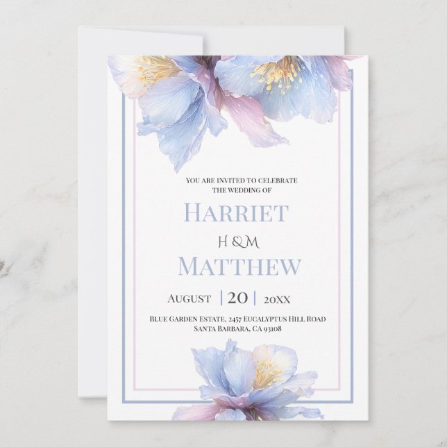 Convites Casamento Floral Botânico Pastel Artístico (Frente)