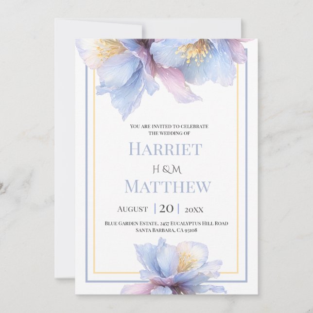 Convites Casamento Floral Botânico Pastel Artístico (Frente)