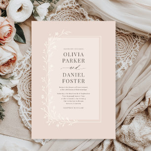 Convites Casamento Floral Botânico Rosa Bege
