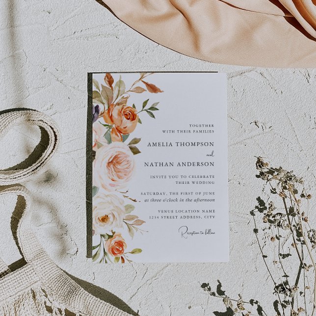 Convites Casamento Floral Botânico Rosa Bege (Criador carregado)