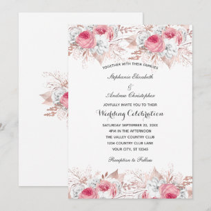 Convites Casamento Floral Botânico Rosa Branco Dourado Rosa