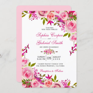 Convites Casamento Floral Botânico Rosa da Fuchsia Rosa