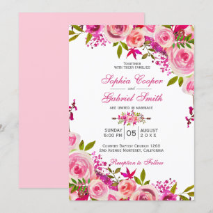 Convites Casamento Floral Botânico Rosa da Fuchsia Rosa