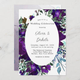 Convites Casamento Floral Botânico Roxo e Teal