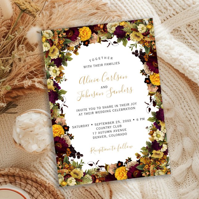 Convites Casamento floral botânico rústico outono (Criador carregado)