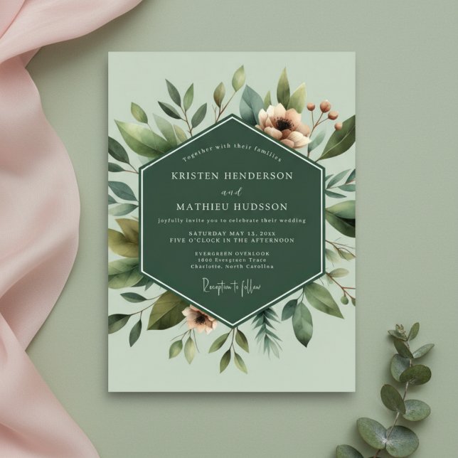 Convites Casamento Floral Botânico Sage (Criador carregado)