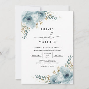 Convites Casamento Floral Botânico Serene Blue
