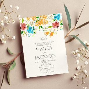 Convites Casamento floral botânico sol laranja rosa azul me