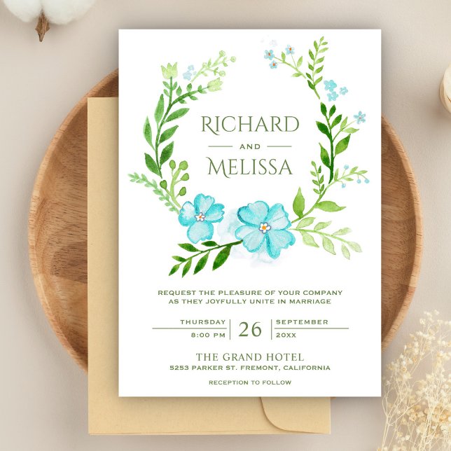 Convites Casamento Floral Botânico Teal e Verde (Criador carregado)