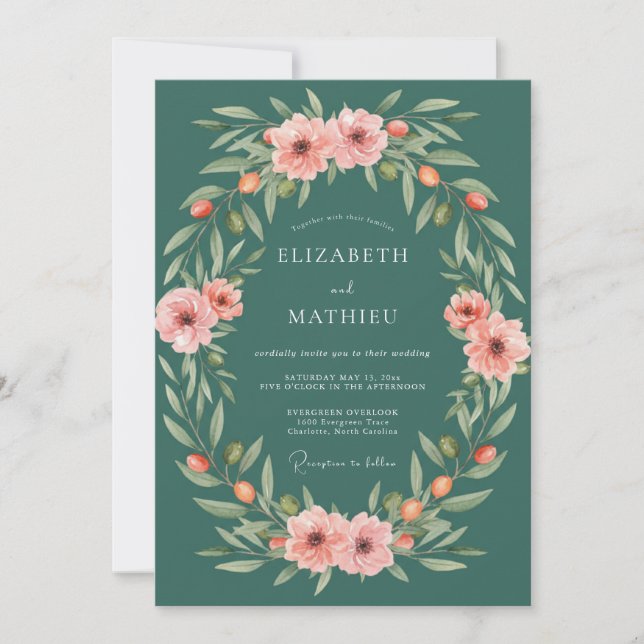Convites Casamento Floral Botânico Turquesa (Frente)