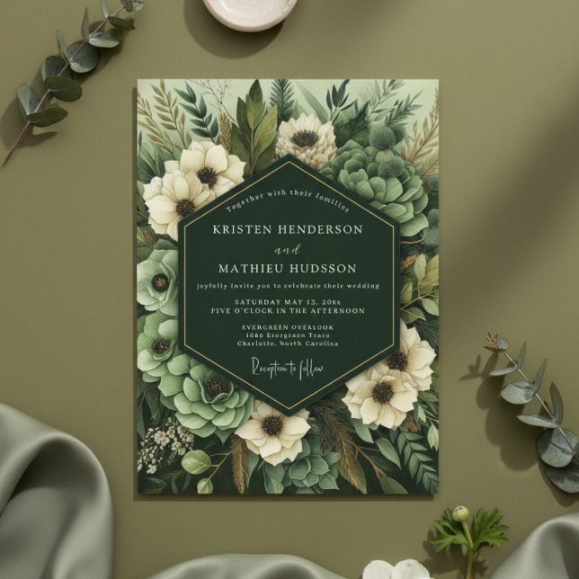 Convites Casamento Floral Botânico Verde Esmeralda (Criador carregado)