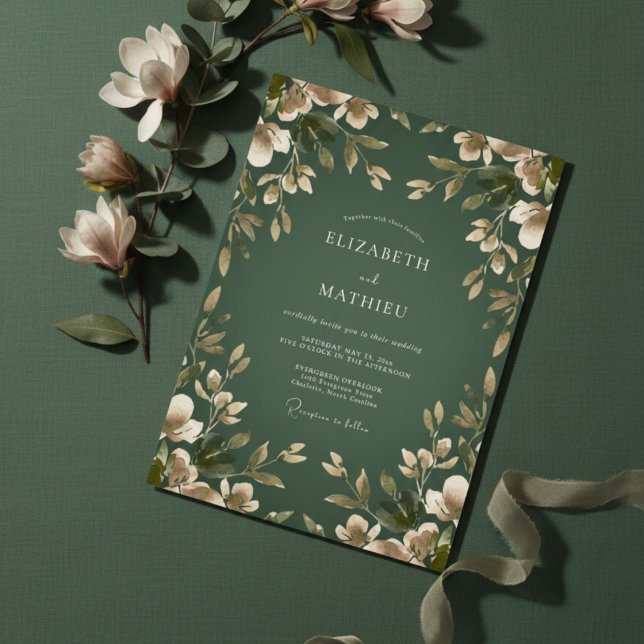 Convites Casamento Floral Botânico Verde Esmeralda (Criador carregado)