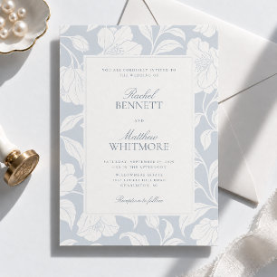 Convites Casamento Floral Botânico Vintage Azul Empoeirado