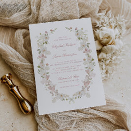 Convites Casamento Floral Branca de Blush Romântico