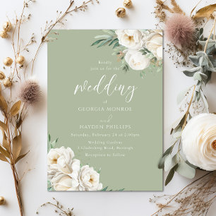 Convites Casamento Floral Branca e Sage Premium