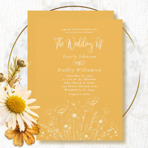 Convites Casamento Floral Branco Amarelo Dourado Mínimo Sim