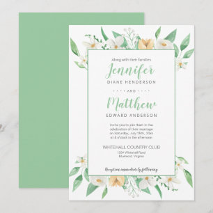 Convites Casamento Floral Branco, Amarelo e Verde em Moldur