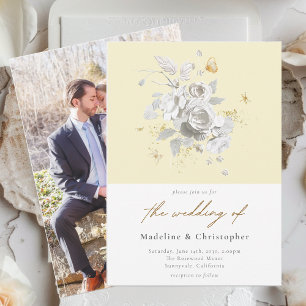 Convites Casamento Floral Branco Amarelo Elegante
