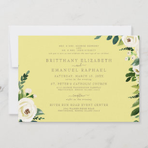 Convites Casamento Floral Branco Amarelo Elegante e Buttery