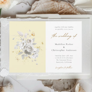 Convites Casamento Floral Branco Amarelo Moderno