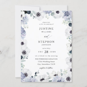 Convites Casamento Floral Branco Anemone & Eucalyptus Winte