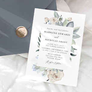 Convites Casamento Floral Branco Aquarela Romântico