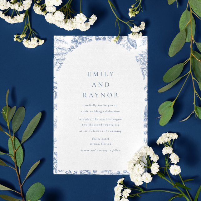 Convites Casamento Floral Branco Azul (Blue White Willow Floral Wedding Invitation)