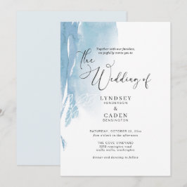 Convites Casamento Floral Branco Azul Abstrato Invi