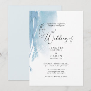 Convites Casamento Floral Branco Azul Abstrato Invi