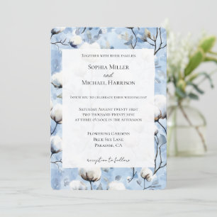 Convites Casamento Floral Branco Azul Claro Bonito