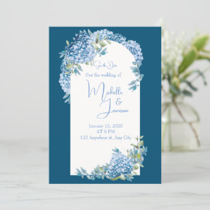 Convites Casamento Floral Branco Azul de Influência Asiátic