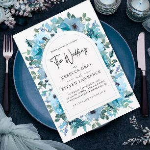 Convites Casamento floral branco azul empoeirado primavera 