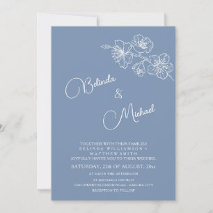 Convites Casamento Floral Branco Azul Profundo Empoeirado