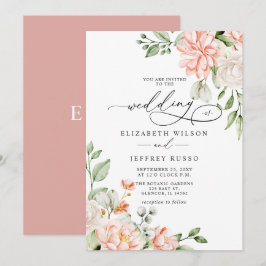 Convites Casamento Floral Branco Bege Moderno Elegante