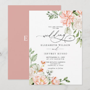 Convites Casamento Floral Branco Bege Moderno Elegante
