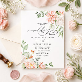 Convites Casamento Floral Branco Bege Moderno Elegante