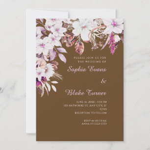 Convites Casamento Floral Branco Boho Outono Marrom Escuro