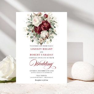 Convites Casamento Floral Branco Borgonha Rústico Eucalipto