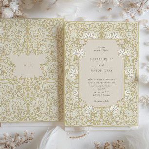 Convites Casamento Floral Branco Champagne Vintage Elegante