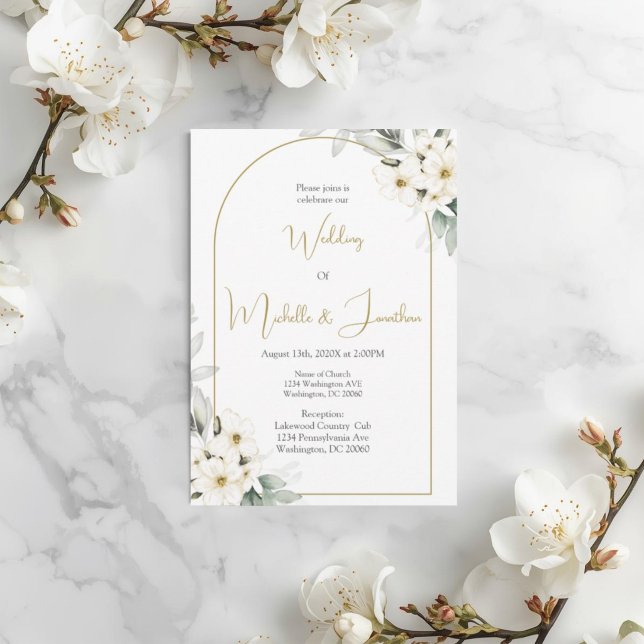 Convites casamento floral branco colorido à água (Criador carregado)