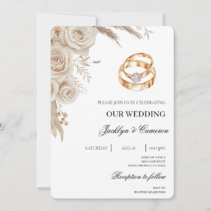 Convites Casamento Floral Branco com aliança