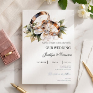Convites Casamento Floral Branco com aliança