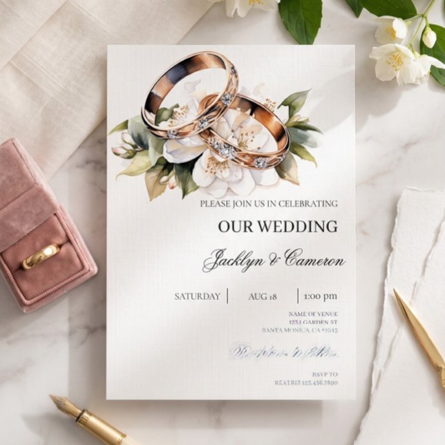 Convites Casamento Floral Branco com aliança (Criador carregado)